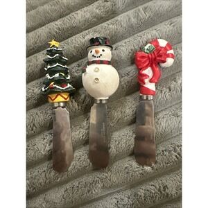 Vintage 1994 Christmas Holiday Cheese Butter Spreaders Stainless Steel Knives